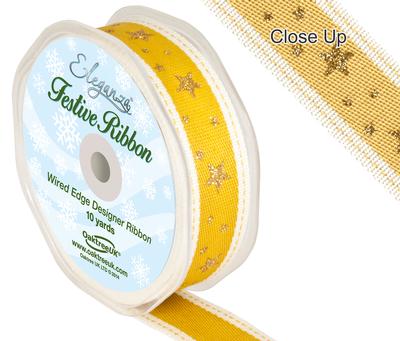 Eleganza Line Stitch Glitter Stars Gold 25mm x 5m - Christmas Ribbon